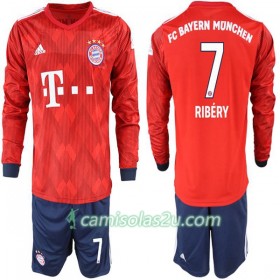 Camisolas de Futebol FC Bayern München Ribery 7 Criança Equipamento Principal 2018/19 Manga Comprida